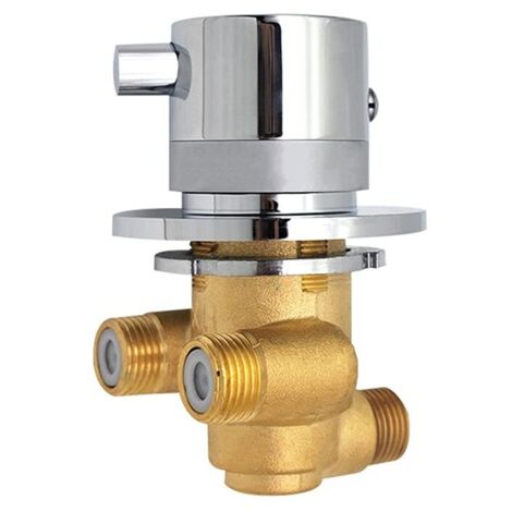 Grifo mezclador termostático de ducha de latón con válvula mezcladora, salida unidireccional, mezcla de agua fría y caliente, montaje en pared.
