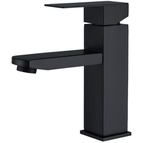 Grifo monomando de baño de acero inoxidable 304 para agua fría y caliente, con manguera de suministro de agua - Negro