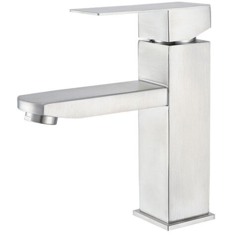 Grifo monomando de baño de acero inoxidable 304 para agua fría y caliente, con manguera de suministro de agua - Plateado