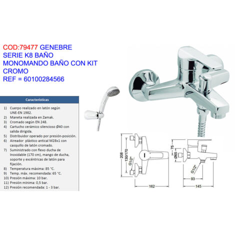Grifo monomando de baño GENEBRE Serie K8 con kit cromo 60100284566
