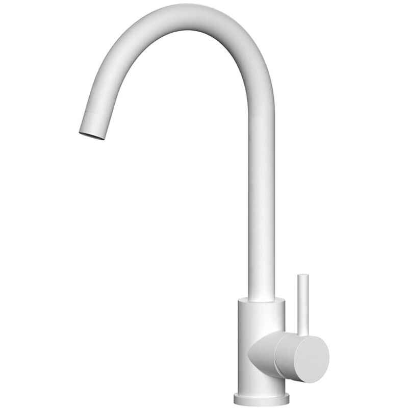 

Grifo monomando de caño alto lacado en color blanco mate modelo NIE. Altura total desde la base 36,5 cm. Ideal para fregaderos de cocina o lavabos