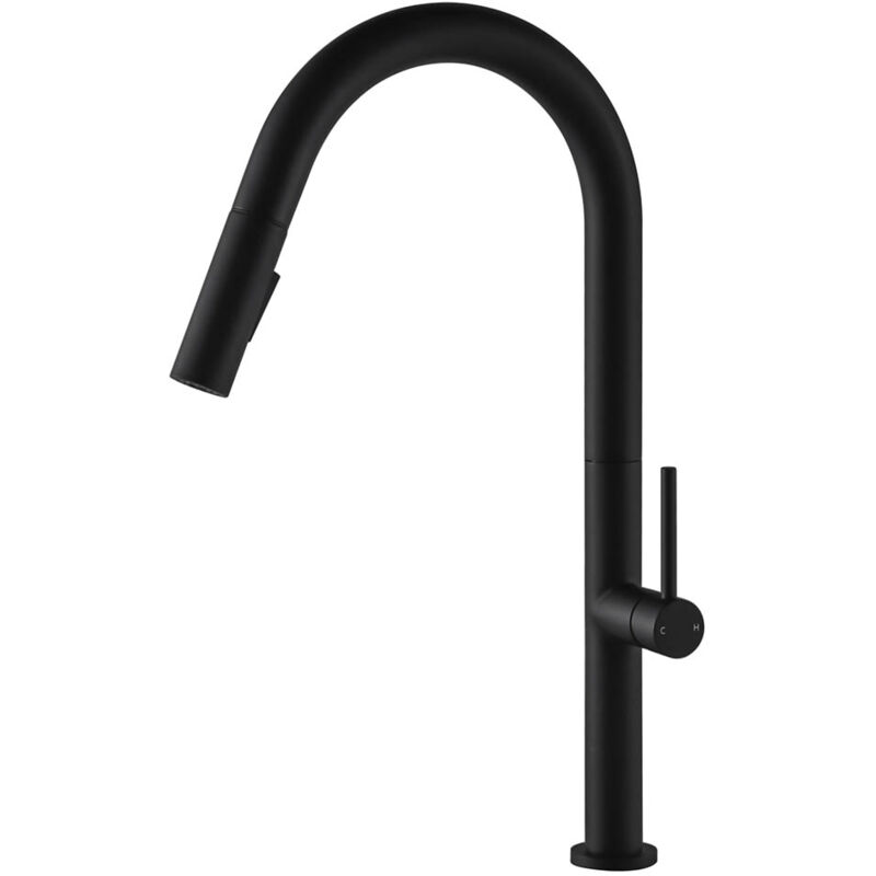 

Grifo monomando de cocina extraible y caño alto en color negro mate. Ducha extraíble con 2 posiciones y sistema imantado para un perfecto recogido.