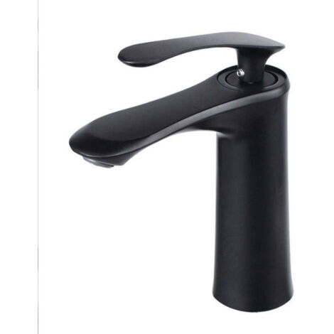 Grifo monomando de latón elegante para lavabo de baño, con control de agua fría y caliente, para instalación sobre encimera, con flujo aireado, color negro.