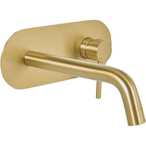 Grifo monomando de latón empotrado para lavabo en pared dorado Guaiba