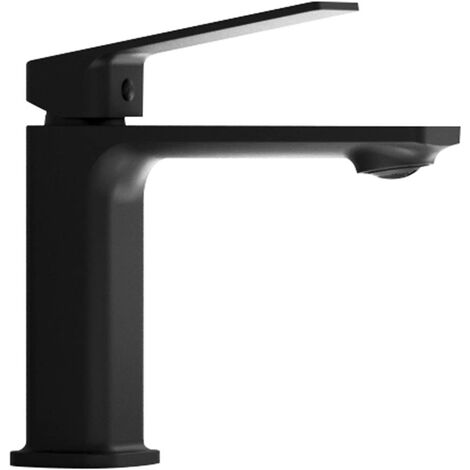 Grifo monomando de lavabo VER NEGRO diseño estilizado y cuadrado. Fabricado en latón y acabado en negro mate. Incluye herrajes, latiguillos y cartucho. Repuestos garantizados Kibath