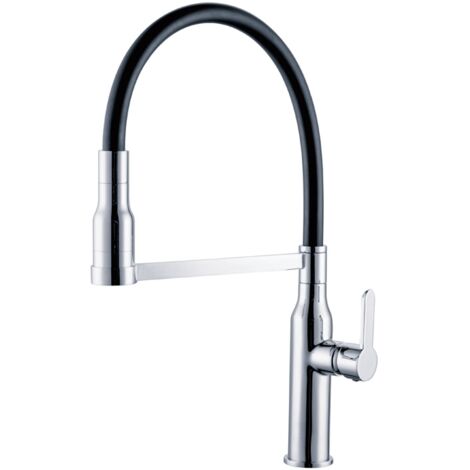 Grifo Monomando Fregadero Extraible Curvo Luna cromo/negro. 49cm(alto) 21.5cm(largo).