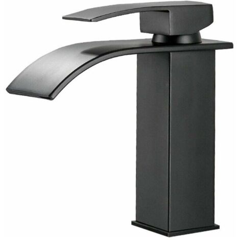 Grifo monomando negro para lavabo con caño alto, grifo monomando alto para lavabo (alto)