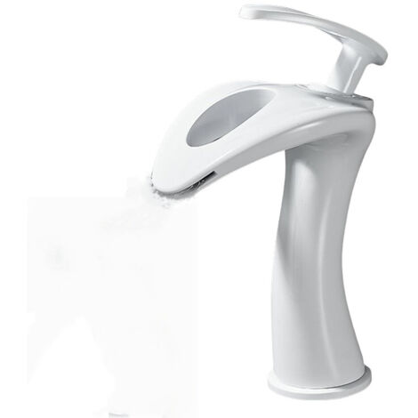 Grifo monomando para baño, cascada, de latón, para lavabo, color blanco