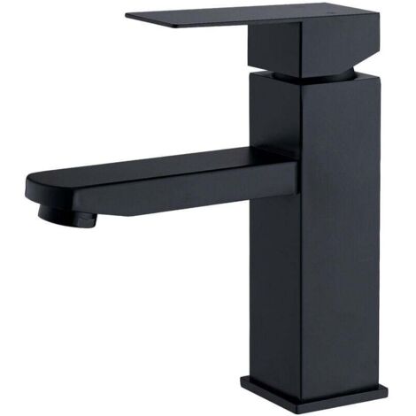 Grifo monomando para lavabo de baño, color negro, para aseo de invitados.