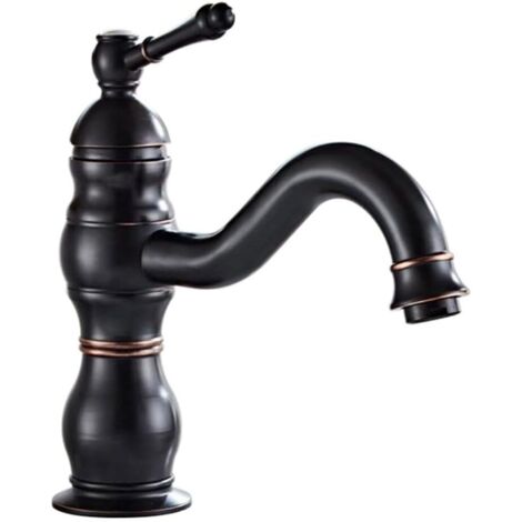 Grifo monomando para lavabo de baño (negro, corto, equipado con una manguera de 60 cm de longitud y 3/8").
