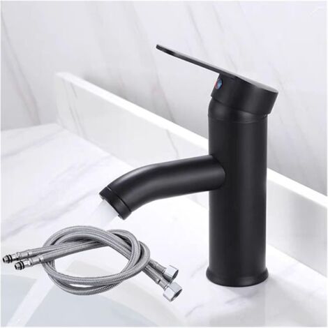 Grifo monomando para lavabo, grifo de baño, grifo monomando de sobremesa para agua fría y caliente, negro mate - 17cm