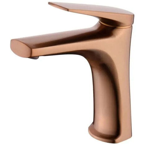 Grifo monomando sobre repisa para lavabo fabricado en latón con acabado oro rosa cepillado Delos de Imex