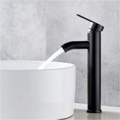 ODIPIE Grifo negro mate, grifo mezclador para lavabo de baño de cobre, grifo de agua fría y caliente mate, grifos elegantes y diseño retro, grifo de palanca de un solo orificio, lavabo duradero