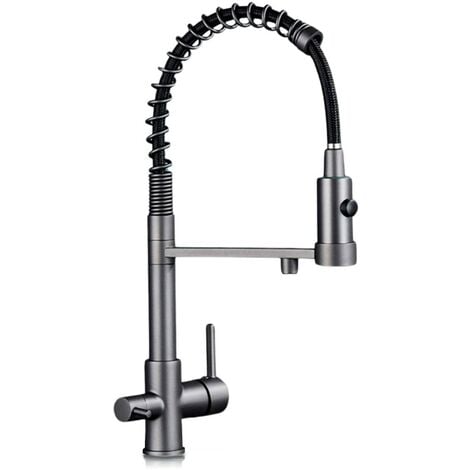 Grifo Osmosis Inversa 3 vías, extraible, tipo chef de Rosmmel de la Serie Zeus  Gris Metalizado