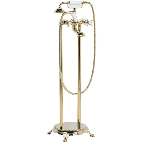 Grifo para bañera de latón dorado independiente 98 cm con ducha de mano moderno Hebbe