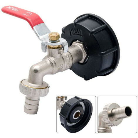 Grifo para depósito IBC, válvula de drenaje de 1/2 pulgada para manguera de jardín de 1/2 pulgada, adaptador IBC con rosca 60x6 (aprox. 61 mm de diámetro), grifo de latón de alta calidad en color rojo