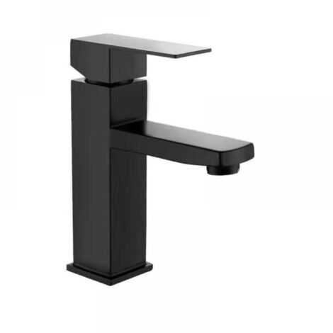 Grifo para fregadero de cocina de un solo orificio cuadrado de acero inoxidable color negro con agua fría y caliente