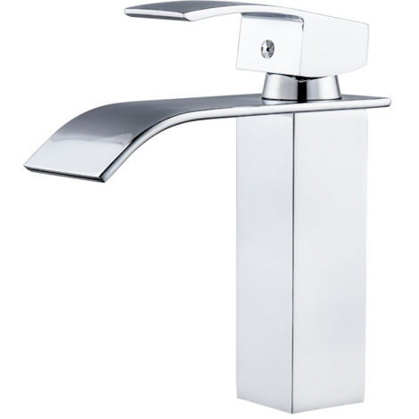 Grifo para lavabo cascada autocurvable, cuerpo de latón, salida de caño plano, instalación bajo fregadero