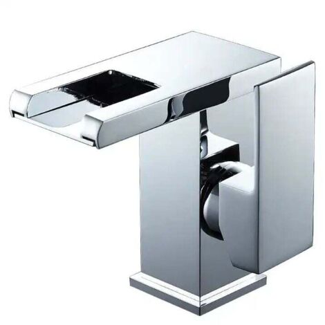 Grifo para lavabo de baño con luz LED cascada, grifo de agua fría y caliente (plata)