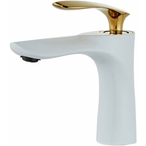 Grifo para lavabo de bañoZOLGINAH en acabado blanco, cromado dorado, monomando, montaje en cubierta, grifo para lavabo de 1 orificio en latón, acabado doble