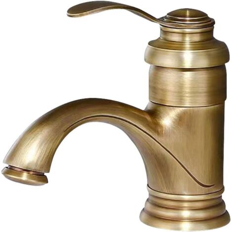 Grifo para lavabo de cobre, de una sola manija, con un solo orificio y arco bajo, montado en la encimera, para agua caliente y fría (estilo antiguo, corto)