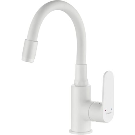 Grifo para lavabo de sobremesa con caño flexible, blanco