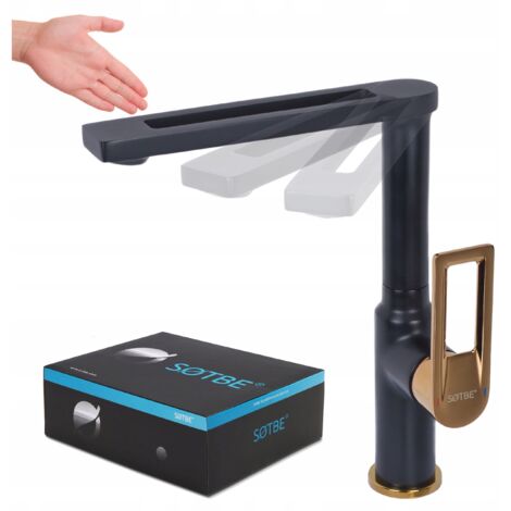 Grifo para lavabo negro y dorado, HIGH SWIVEL, de encimera, para lavabos SOTBE
