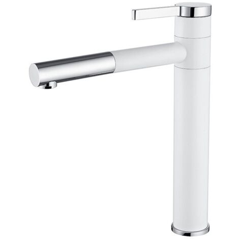 Grifo para lavabo totalmente de cobre, grifo para agua fría y caliente, grifo extraíble giratorio de 360 grados, blanco