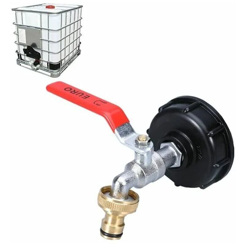Xisrens Grifo Para Tanque Ibc De 1000 L, Grifo Para Recolección De Agua De Lluvia, Adaptador Para Tanque Ibc De 1/2", Grifo Doble Para Recolección De Agua De Lluvia, Grifo De Latón Con Rosca Gruesa De Pp De 6
