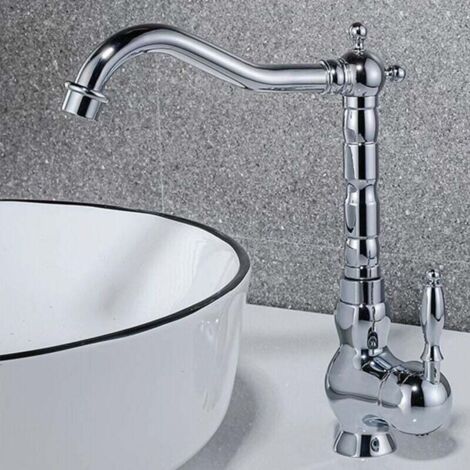 Grifo retro europeo antiguo grifo de agua fría y caliente lavabo grifo giratorio retro plateado