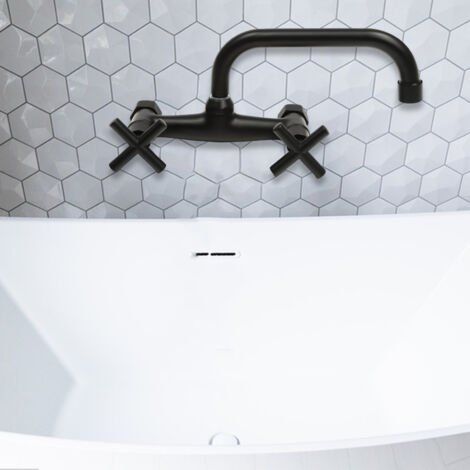 Grifo retro giratorio 360° de montaje en pared, grifo de 2 orificios, grifo de cocina negro