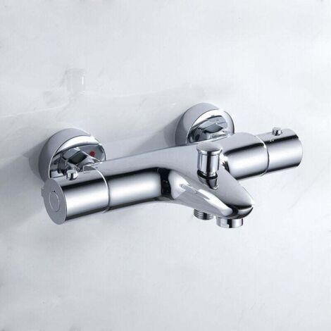 Grifo termostático para bañera ZVD, grifo termostático para bañera, mezclador de ducha con control de temperatura, latón, acabado cromado, grifo termostático para bañera