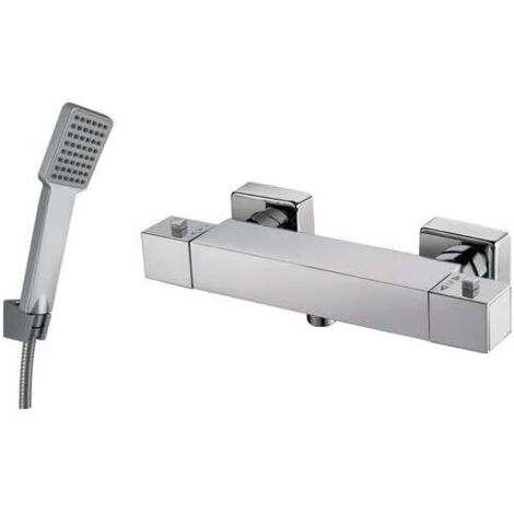 GRIFO TERMOSTÁTICO PARA DUCHA CUADRADO CON EQUIPO DE DUCHA