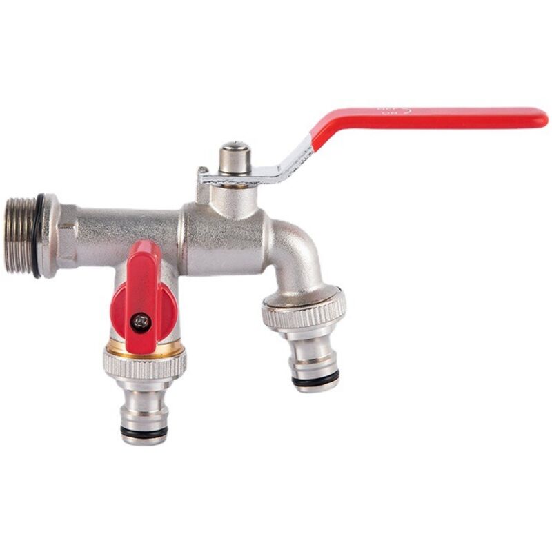 Dpzo Rot Grifo Totalmente De Cobre, Doble Apertura, Doble Control, Para Huerto, Exterior De Latón Anticongelante, Grifo De Agua Para Máquina Doméstica (Rojo)