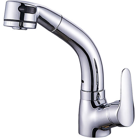 Grifos de cocina de elevación y extracción con 2 modos de rociado Grifos de lavabo de baño giratorios de 360 ​​° Rociador extraíble Válvula de cerámica Grifo de agua de un solo mango de latón (Plata)