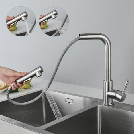 Grifos de cocina extraíbles de 360 ​​grados con ducha, grifo de cocina, mezclador de cocina de 2 funciones, mezclador de cocina monomando