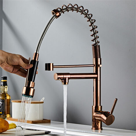 Grifos de Cocina Fregadero Grifo Extraible Giratorio de 360 ° con 2 Boquillas y Manguera para Agua Fría y Caliente Rosa