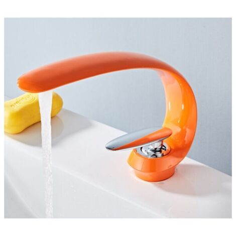 Grifos de lavabo de baño, grifo mezclador de lavabo de un solo orificio, grifo de lavabo artístico para inodoro, color naranja