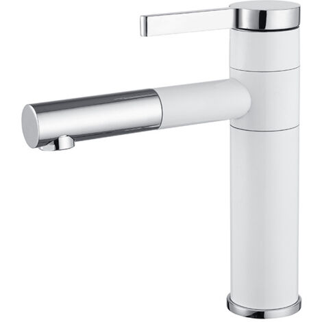 Grifos para lavabo de baño, caño giratorio 360°, grifo monomando, grifos de agua fría y caliente, color blanco plateado