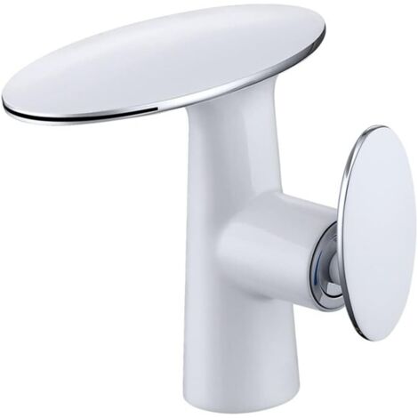 Grifos para lavabo de baño de latón blanco con manija en cascada, grifo simple, agua fría y caliente, grifo mezclador para lavabo de vasija, estilo grúa, blanco