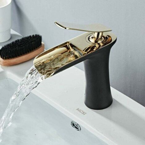 Grifos para lavabo de baño Grifo para lavabo en cascada Black Gods Grifo mezclador de baño de latón Grifería de diseño elegante