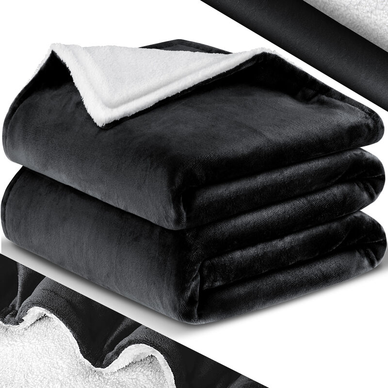 Cosy Blanket Fluffy Sherpa Extra Soft & Warm Flannel Fleece Blanket coperta da divano antipiega/antiscolorizzazione nero / 130 x 150 cm - Kesser