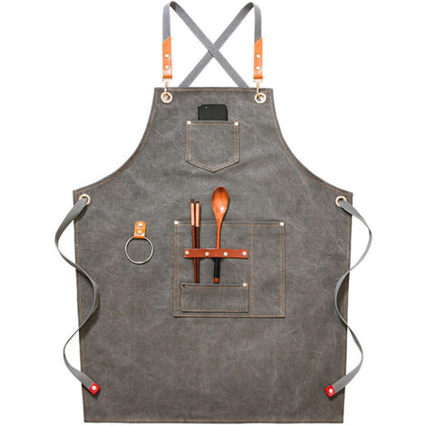(Grigio) Grembiule da cowboy di alta qualità con tasche per parrucchieri, imbianchini, giardinieri e parrucchieri per uomini e donne