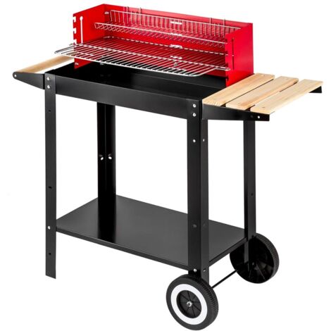Griglia a carbone con carrello in acciaio, 86 x 34 x 80 cm, manici in legno