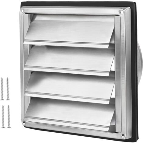 Griglia di ventilazione KZQ 150 mm, valvola di non ritorno, griglia di protezione dalle intemperie in acciaio inox con lamelle mobili, griglia a lamelle, griglia per cappa aspirante Ø150 mm