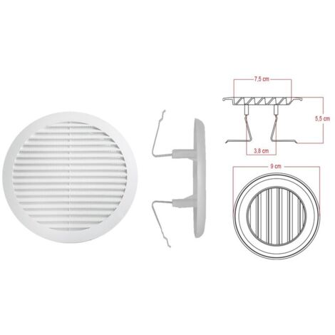 Griglia di Ventilazione Rotonda Con Molla D90mm Foro Regolabile 55-85mm Made In Italy