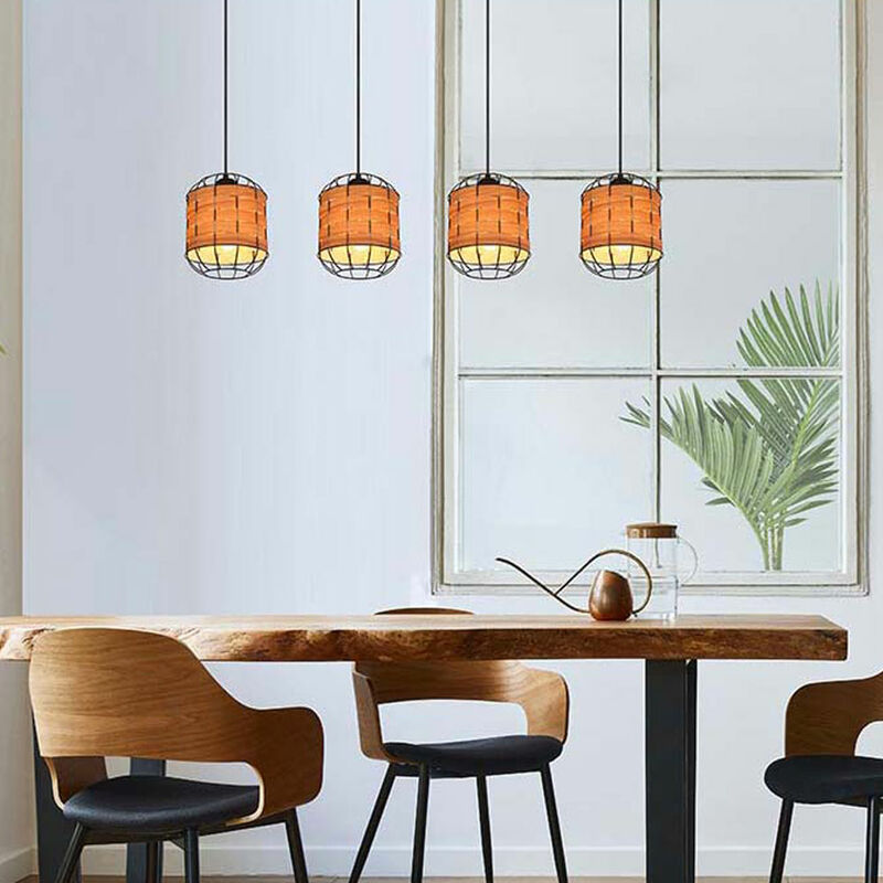 Image of Etc-shop - Griglia luminosa a sospensione con aspetto legno chiaro, nera, sala da pranzo, marrone chiaro, metallo, 4 prese E27, LxLxA 100x18x120 cm