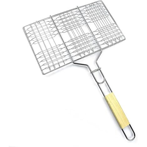 Griglia per griglia Clip a rete, manico lungo Multiuso, impugnatura a rete di ferro, clip per addensare sei hamburger 33,5  20 cm