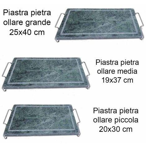 Griglia piastra bistecchiera barbecue in pietra ollare per cuocere arrostire cibo carne pesce verdura con stand - MISURA: Piastra ollare media 19x37 cm