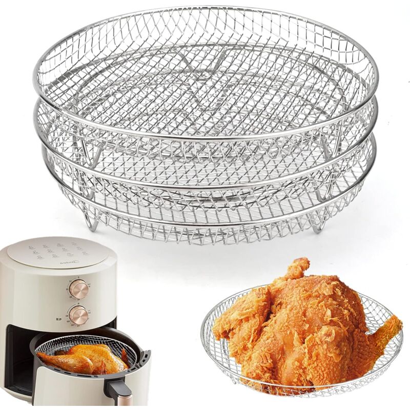 Image of KZQ - griglie per friggitrice, cestello per friggitrice in acciaio inossidabile, griglie essiccanti impilabili a 3 livelli per friggitrice ad aria,